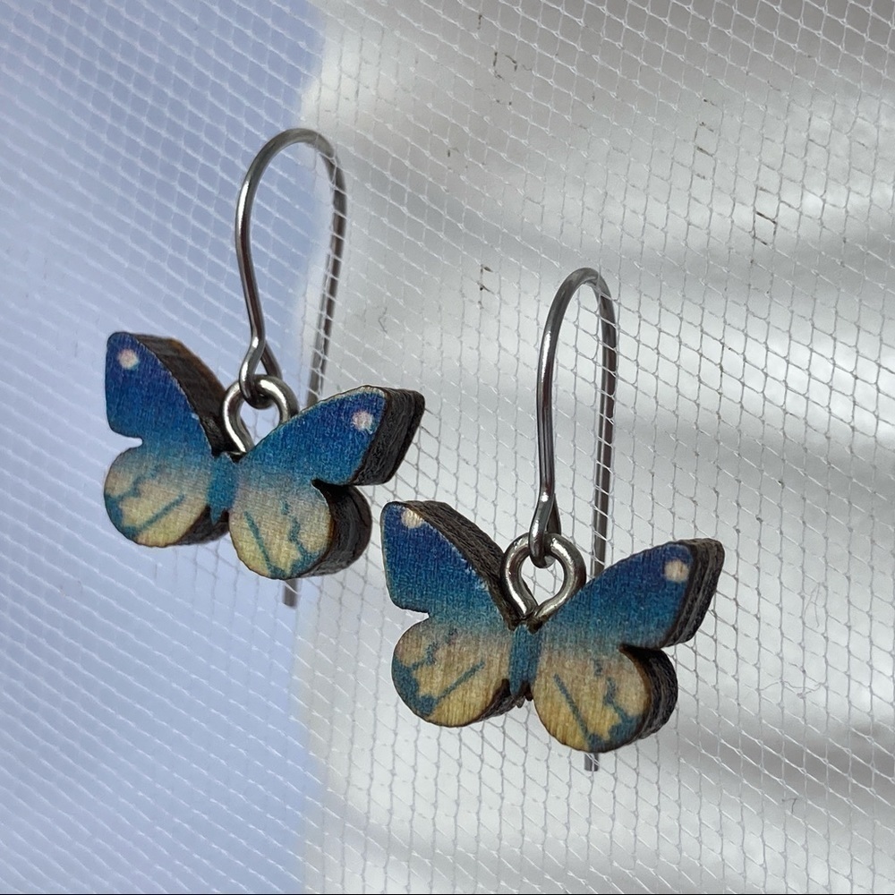 PETITE Wooden Butterfly Earrings - Picture 1 of 10